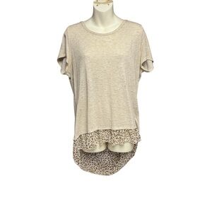 Agenda XL Women's Beige faux Layered Top leopard print split back